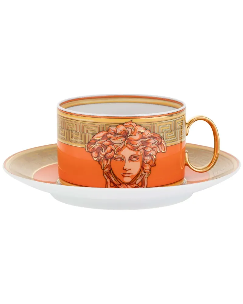 Versace Coin Medusa Tasse mit Untersetzer - Orange Orange