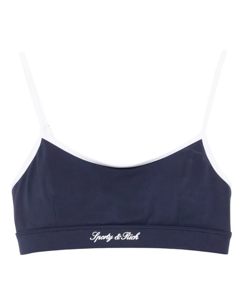 SPORTY & RICH Signature Logo Sport-BH mit Kontrastdetails - Blau Blau