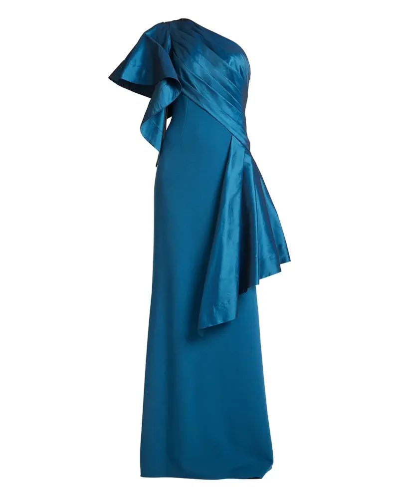 Tadashi Shoji Gerüschtes Maxikleid mit asymmetrischem Kragen - Blau Blau