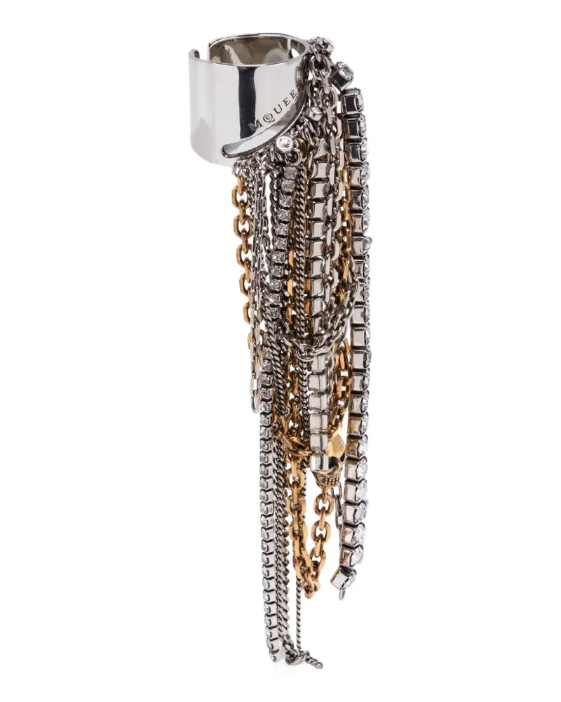 Alexander McQueen Breiter Banshee Ring mit Kettendetail - Silber Silber