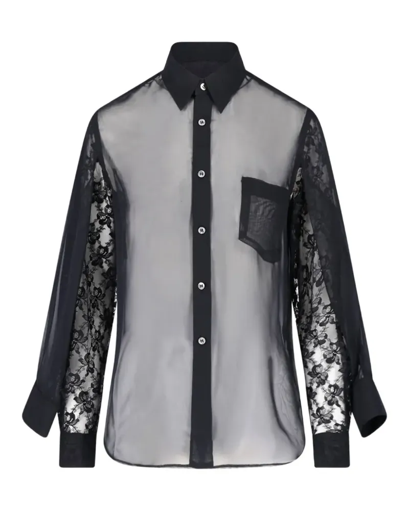 Comme des Garçons Sheer-Bluse mit Spitzeneinsatz - Schwarz Schwarz