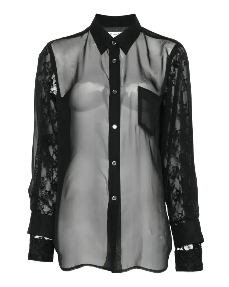 Comme des Garçons Sheer-Bluse mit Spitzeneinsatz - Schwarz Schwarz