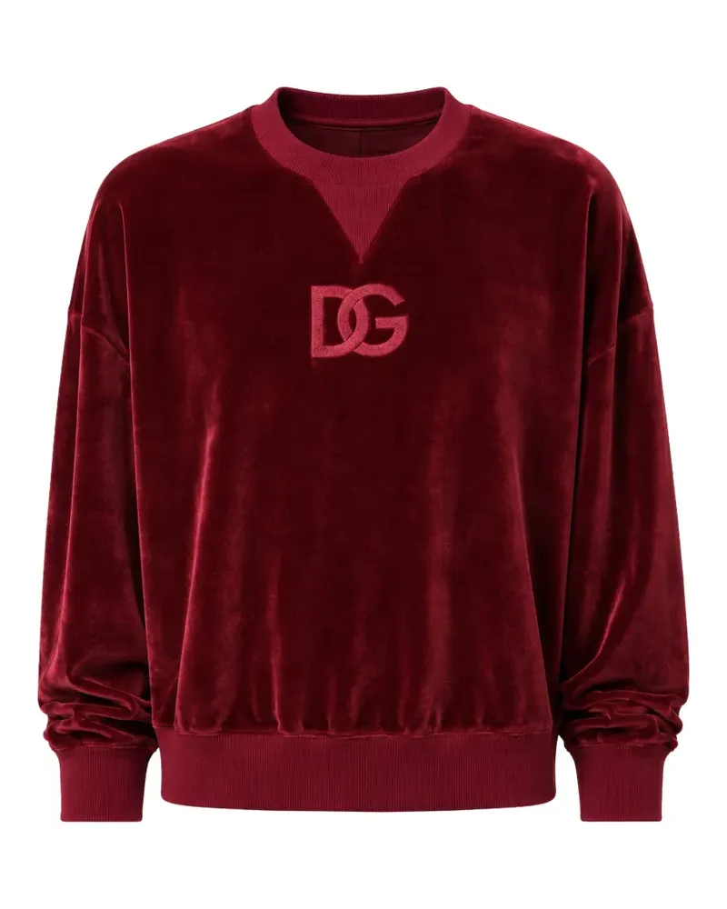 Dolce & Gabbana Pullover aus Samt mit Logo-Stickerei - Rot Rot