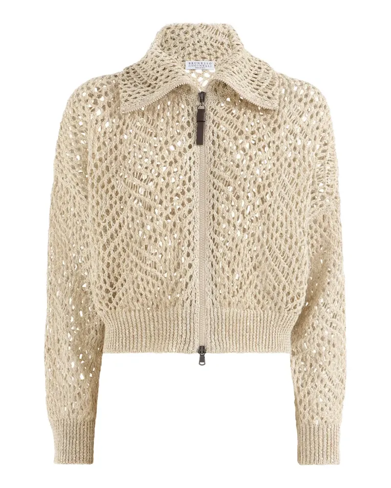 Brunello Cucinelli Dazzling Cardigan aus Leinen mit Reißverschluss - Nude Nude