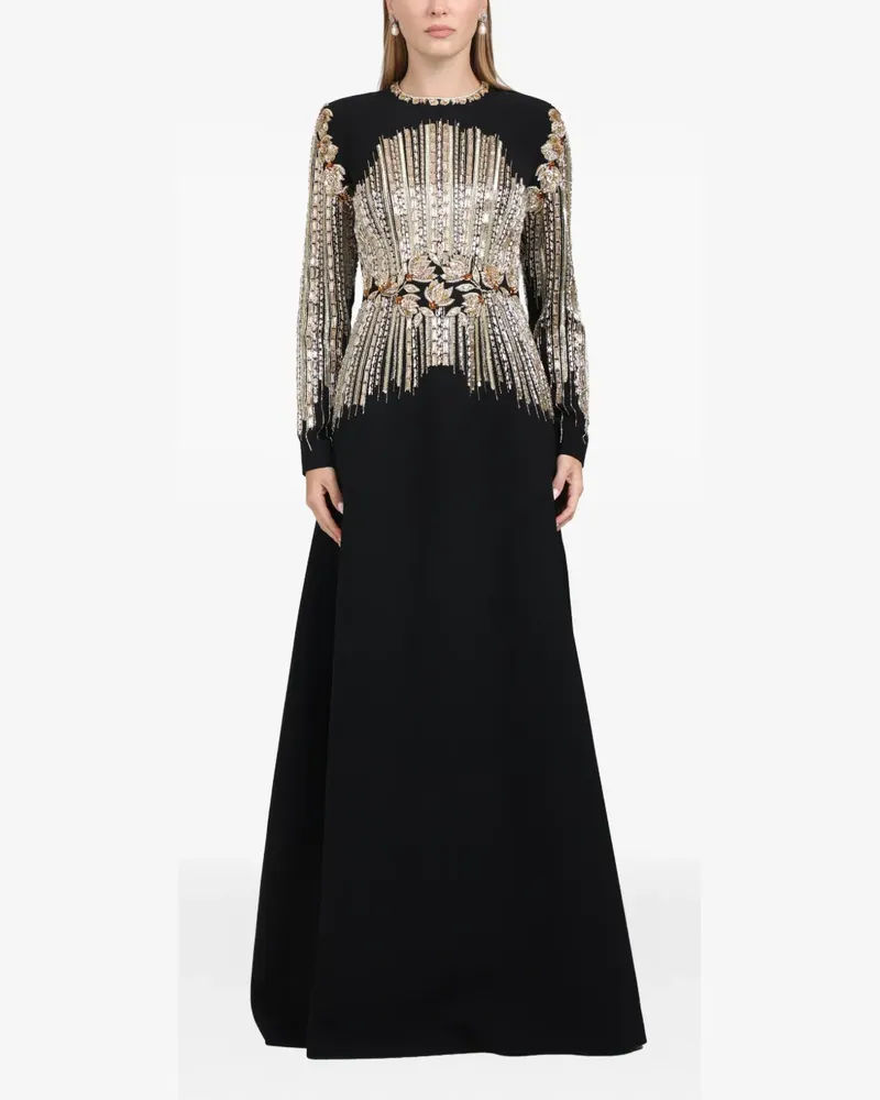 Dina Melwani Maxikleid mit Kristallverzierung - Schwarz Schwarz