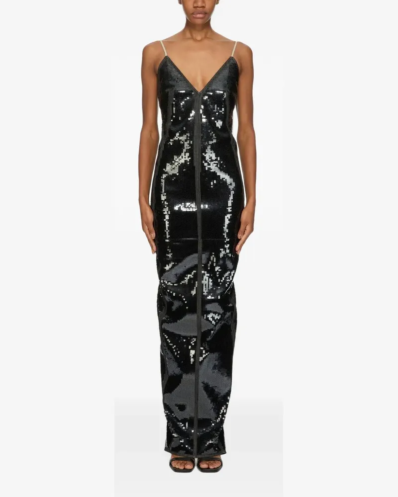 Rick Owens Rückenfreies Maillot Gown Maxikleid mit Pailletten - Schwarz Schwarz