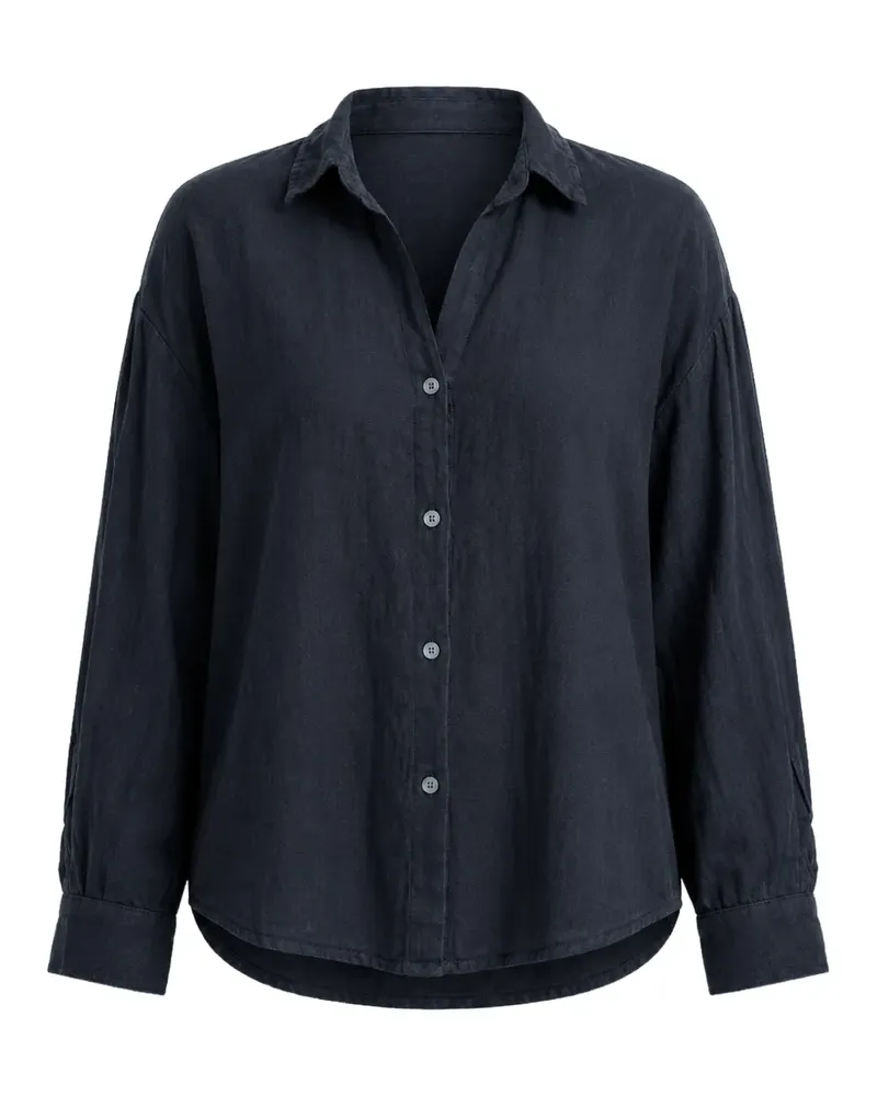 Velvet button-down linen shirt - Blau Blau