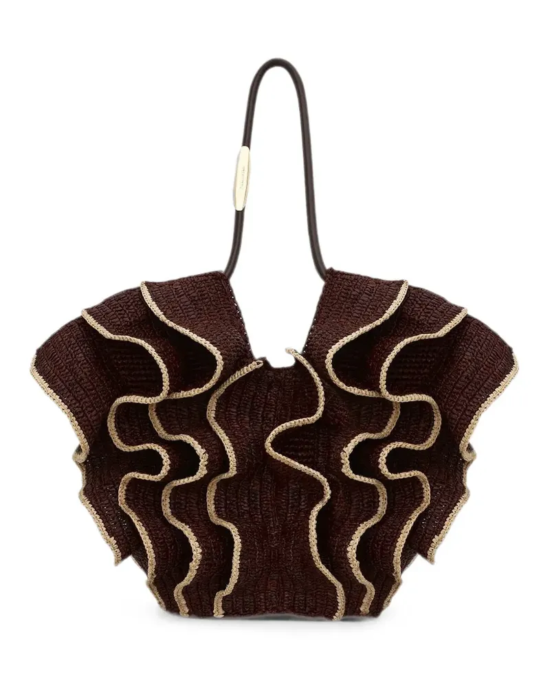 Zimmermann ruffle-trimmed woven tote bag - Braun Braun