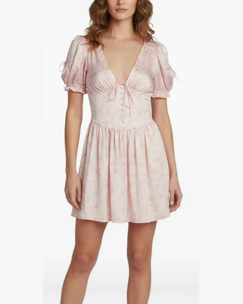 For Love and Lemons floral-print fit flared mini dress - Rosa Rosa