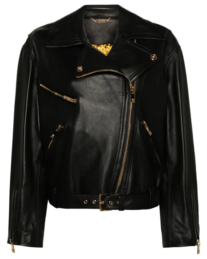 Versace Bikerjacke mit Gürtel - Schwarz Schwarz