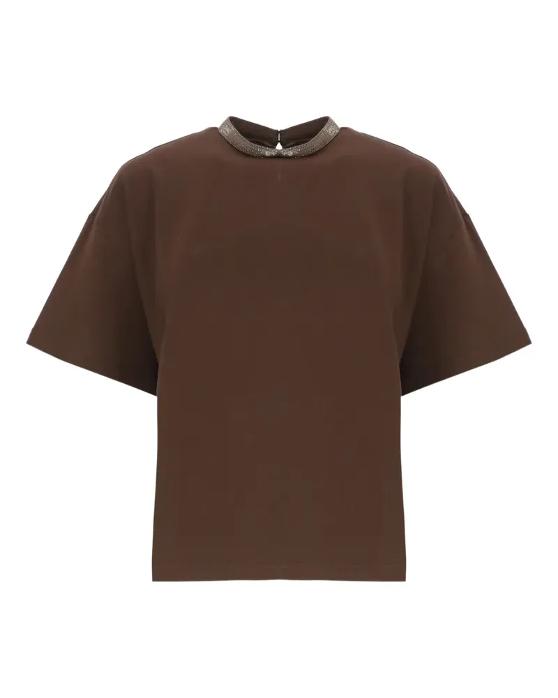 Fabiana Filippi beaded short-sleeve T-shirt - Braun Braun