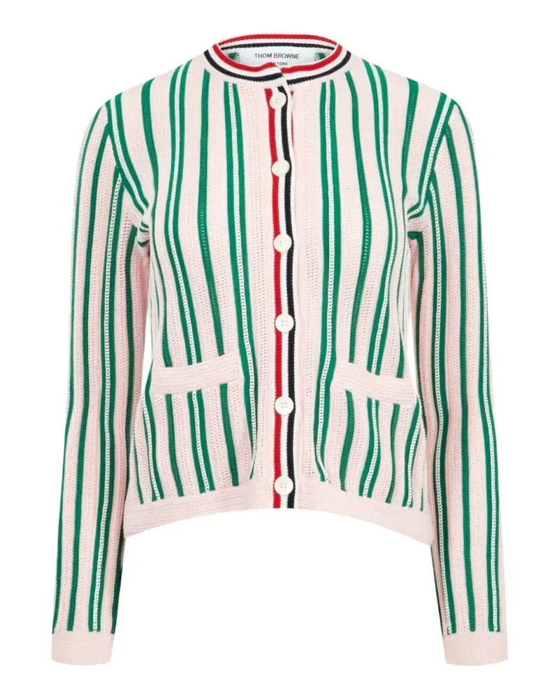 Thom Browne crochet-stitch striped cardigan - Rosa Rosa