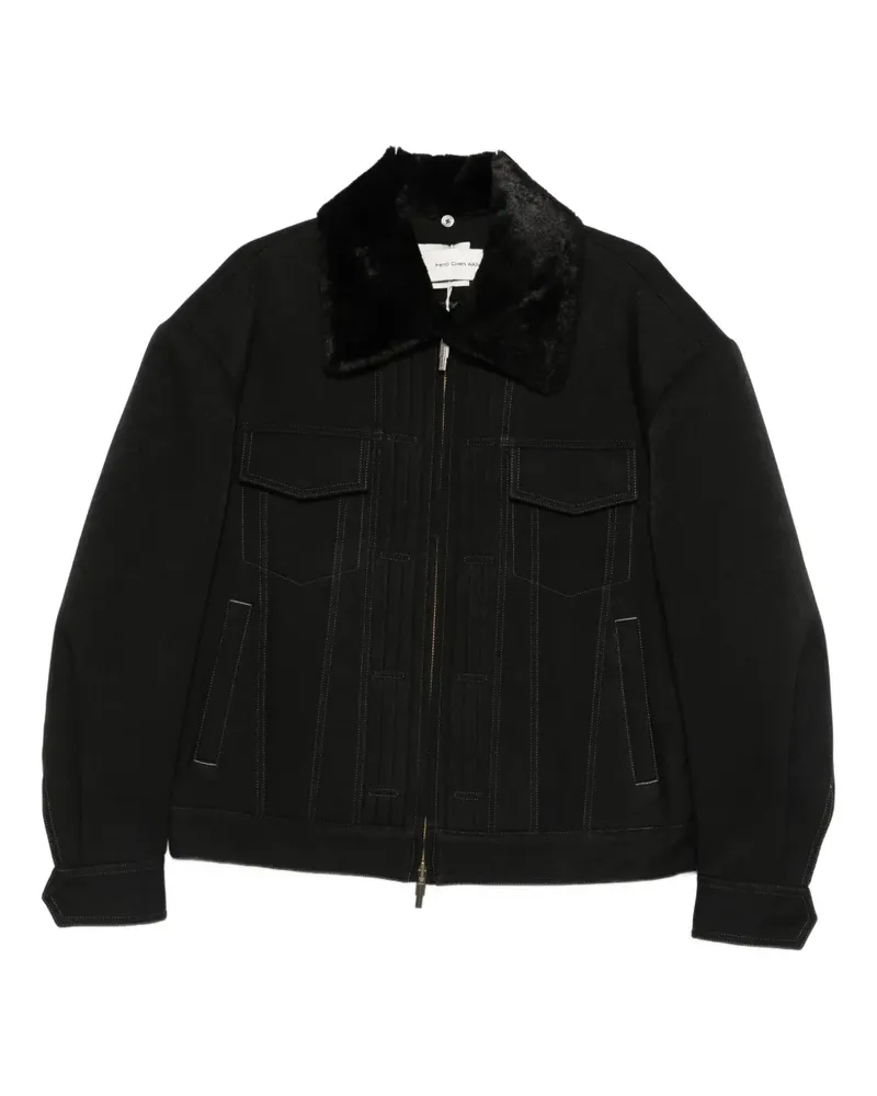 Feng Chen Wang fur-collar zip-up jacket - Schwarz Schwarz