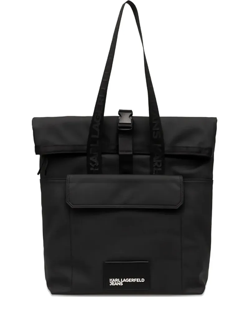 Karl Lagerfeld Rolltop-Tote Bag mit Logo-Schild - Schwarz Schwarz