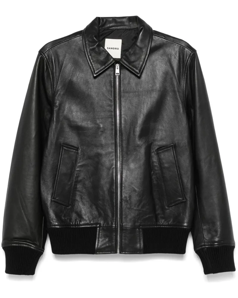 Sandro Klassische Lederjacke - Schwarz Schwarz