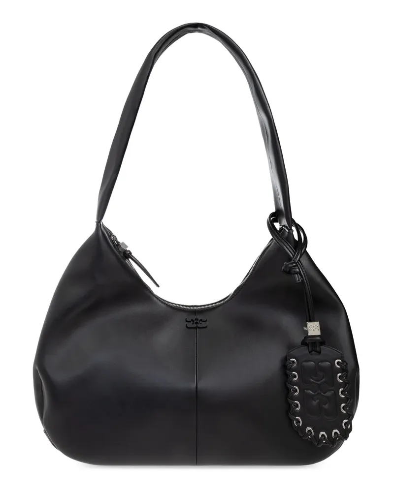 Ganni Schultertasche mit Logo-Schild - Schwarz Schwarz