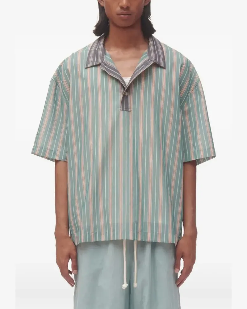COMMAS striped short-sleeve cotton shirt - Blau Blau