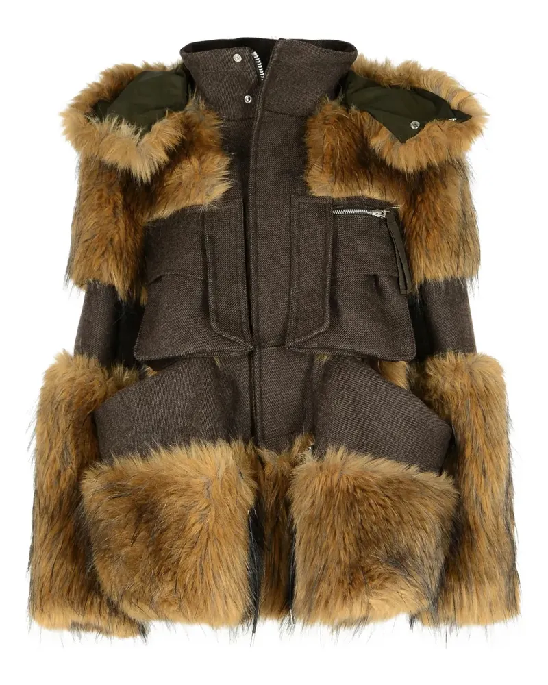 Sacai fur-trimmed wool jacket - Braun Braun