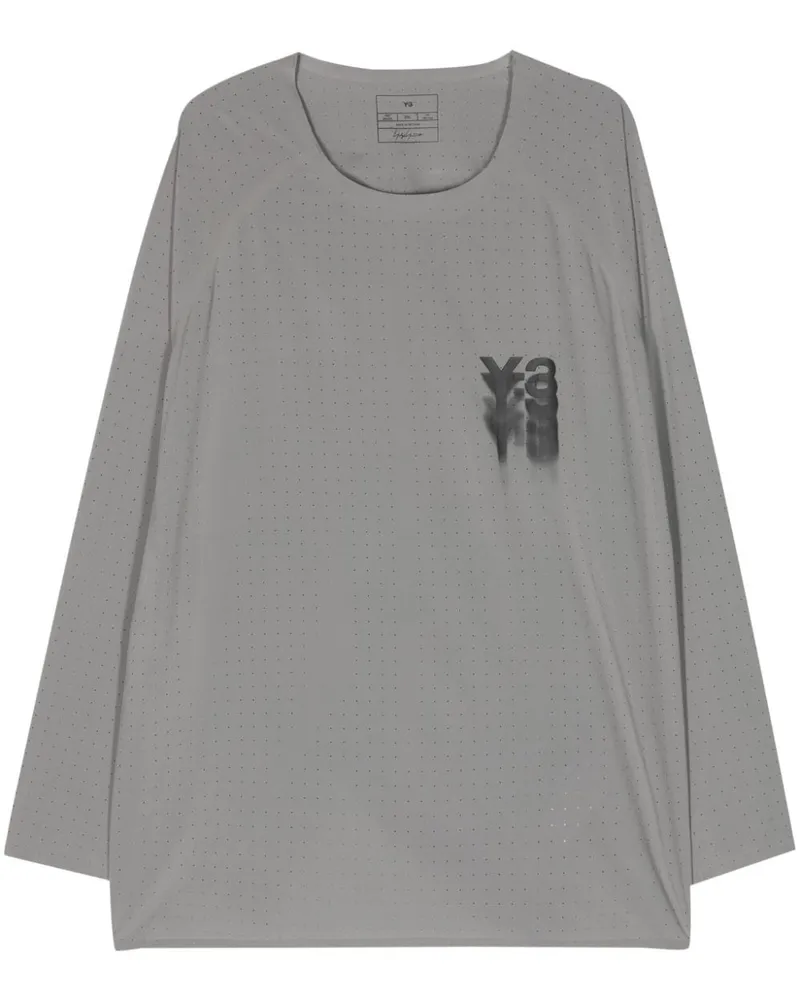 Y-3 Perforiertes T-Shirt mit Logo-Print Grau