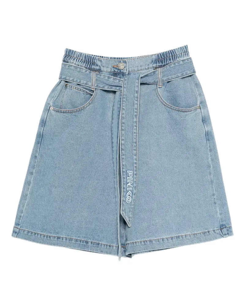 Pinko belted elasticated-waistband denim knee-length shorts - Blau Blau