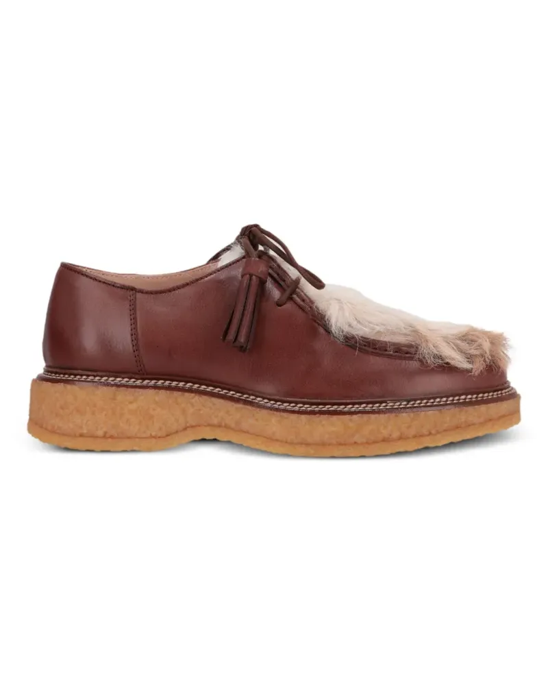 TOD'S faux fur-trimmed tasselled loafers - Braun Braun