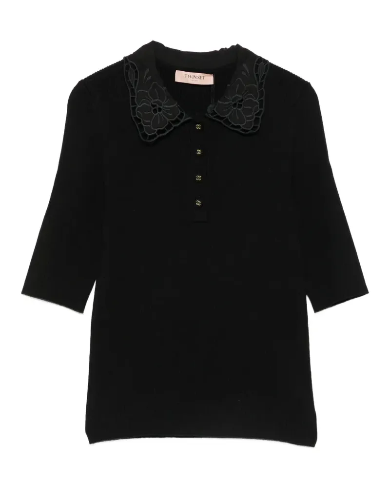 Twin-Set Poloshirt mit Spitzenkragen - Schwarz Schwarz
