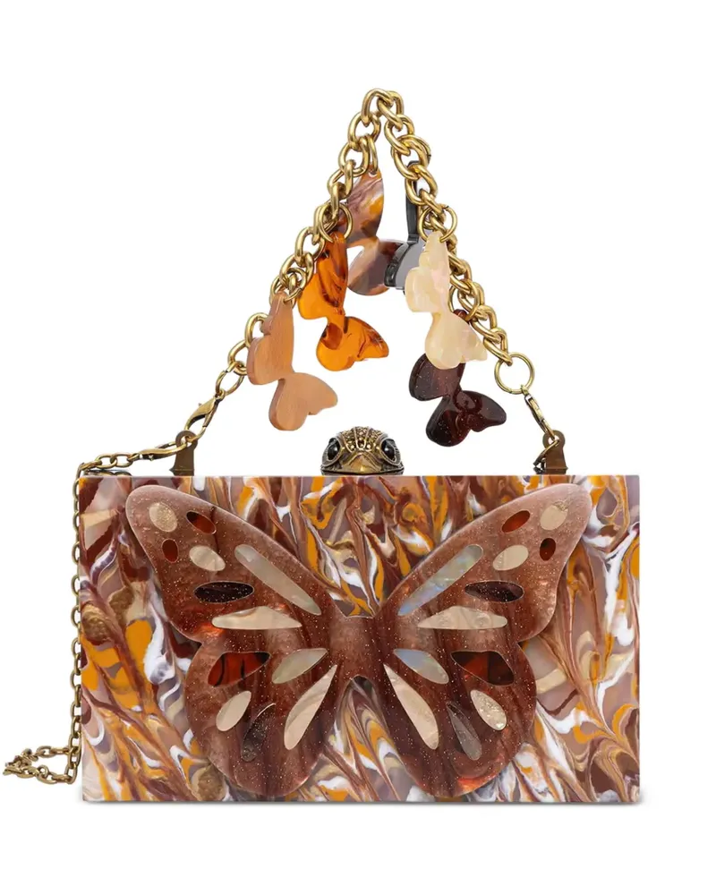 Kurt Geiger butterfly-embellished marbled clutch bag - Braun Braun