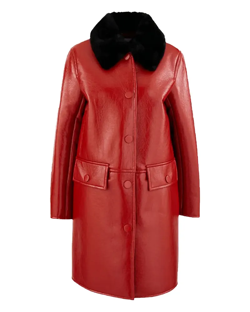 STAND Mantel mit Faux-Fur-Kragen - Rot Rot