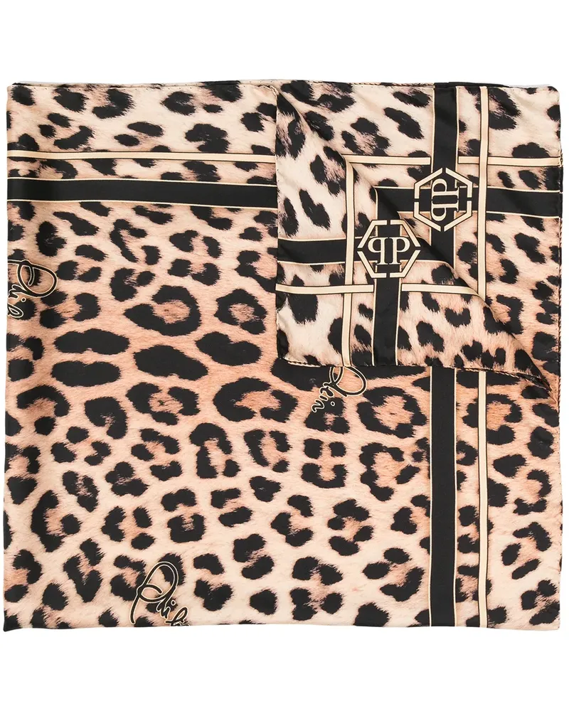 Philipp Plein Seidenschal mit Leoparden-Print - Nude Nude