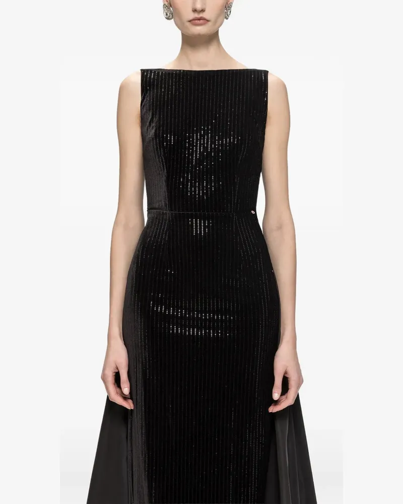 NISSA velvet sequin taffeta train maxi dress - Schwarz Schwarz