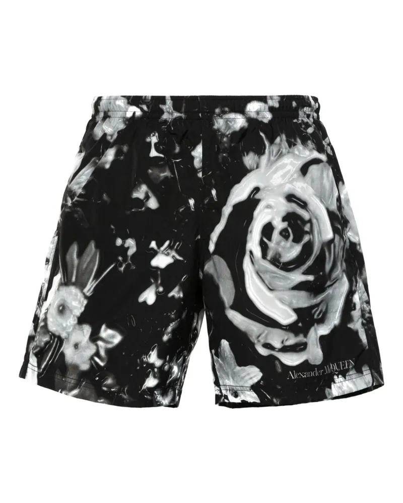 Alexander McQueen Wax Flower Badeshorts Schwarz