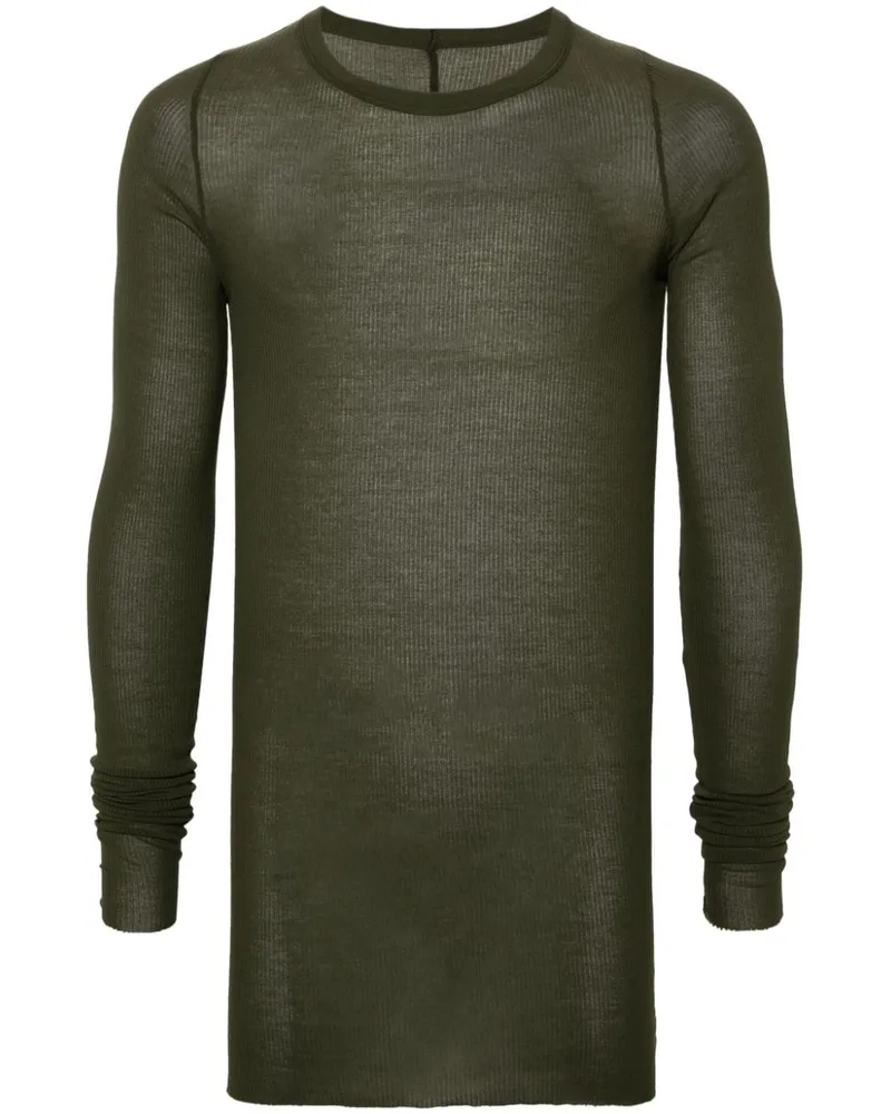 Rick Owens Fein geripptes Rib T-Shirt Grün