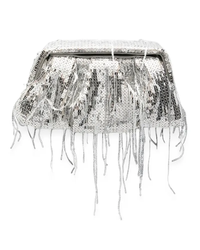 THEMOIRÈ Athena sequin-embellished fringed clutch bag - Silber Silber