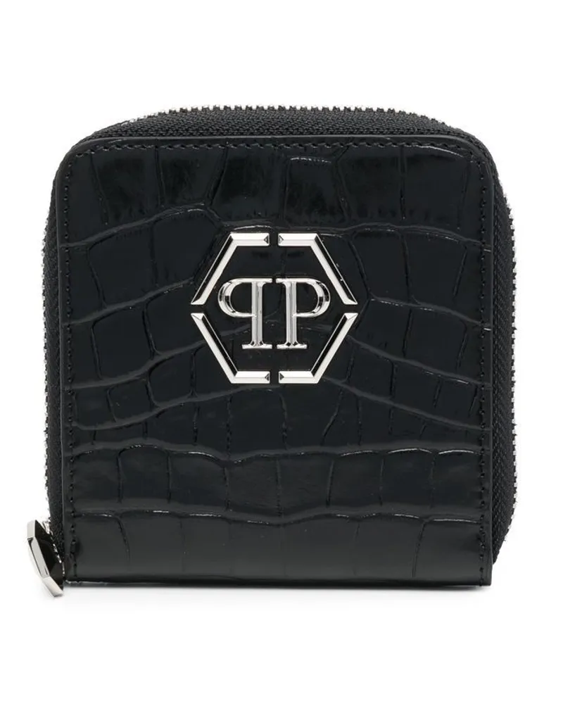 Philipp Plein Portemonnaie mit Kroko-Effekt - Schwarz Schwarz