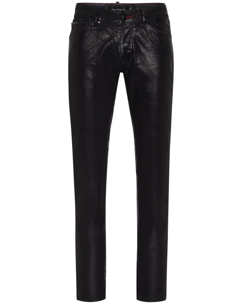 Philipp Plein Schmale Hose mit Camouflage-Einsatz - Schwarz Schwarz