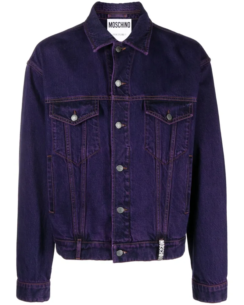 Moschino Jeansjacke mit Logo-Schild Violett