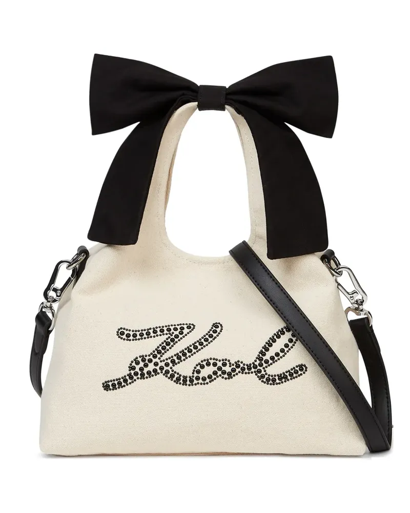 Karl Lagerfeld Signature bead-embellished bow-detail tote bag - Nude Nude