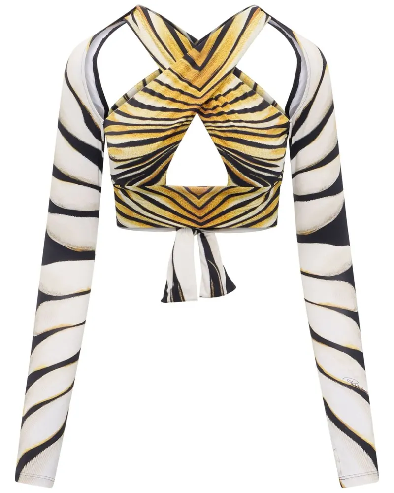 Roberto Cavalli Cropped-Top mit Ray of Gold-Print - Nude Nude