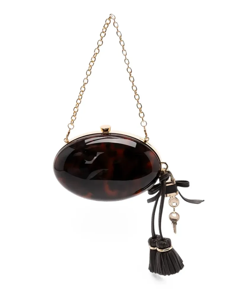 Self-Portrait tortoiseshell-effect tassel-detail clutch bag - Braun Braun