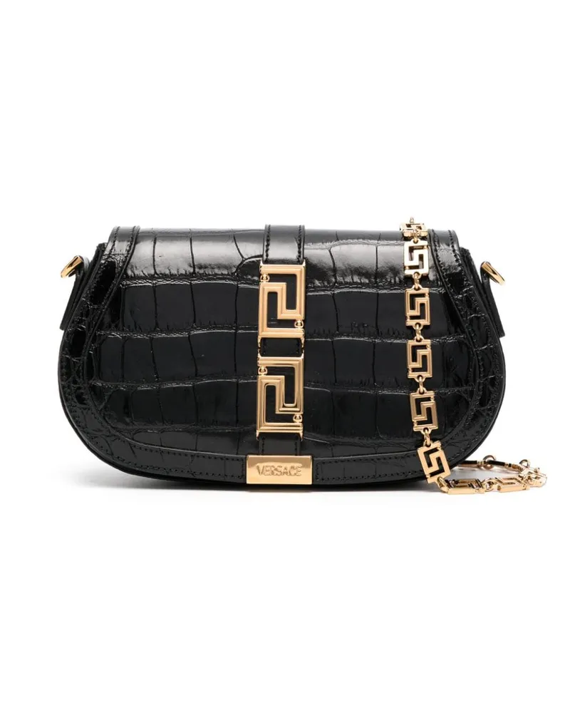 Versace Greca Goddess Schultertasche mit Kroko-Effekt - Schwarz Schwarz