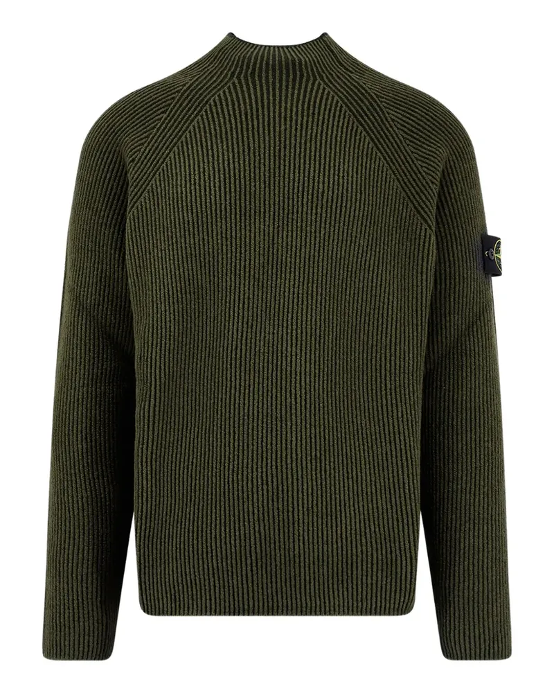 Stone Island 5100023 gerippter Pullover mit Stehkragen - Grün Grün