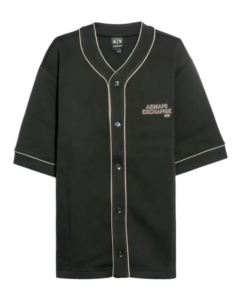 Armani Exchange Paspeliertes Hemd mit Logo-Stickerei - Schwarz Schwarz