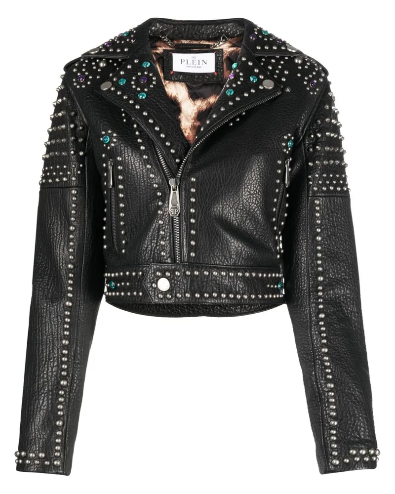 Philipp Plein Bikerjacke mit Nieten - Schwarz Schwarz