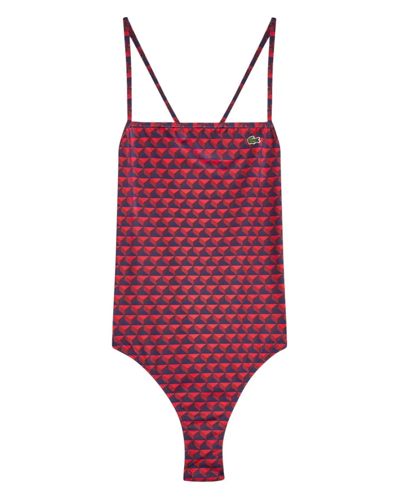 Lacoste Überkreuzter Badeanzug mit geometrischem Print - Rot Rot