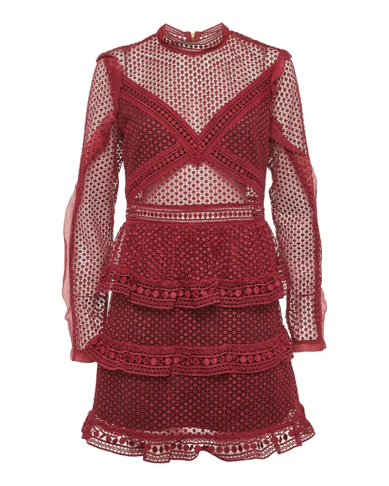 Self-Portrait guipure lace tiered mini dress - Rot Rot