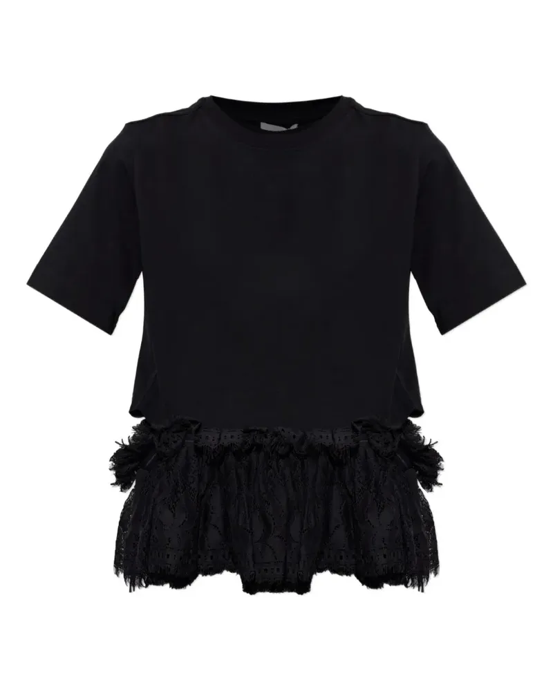 Alexander McQueen lace-trim ruffled T-shirt - Schwarz Schwarz