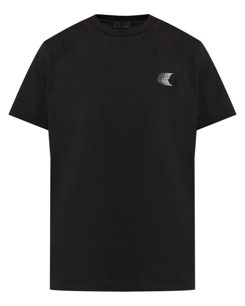Moncler T-Shirt mit Logo-Patch - Schwarz Schwarz