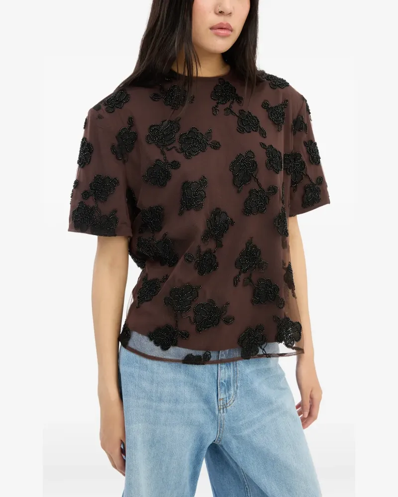 ROTATE Birger Christensen Oversized-Oberteil mit Perlen - Braun Braun