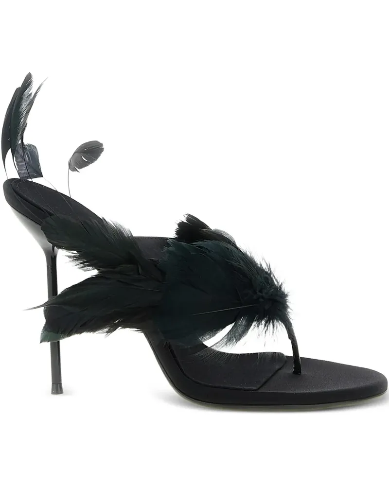Paris Texas Lidia Feather Thong Mules aus Seide - Schwarz Schwarz