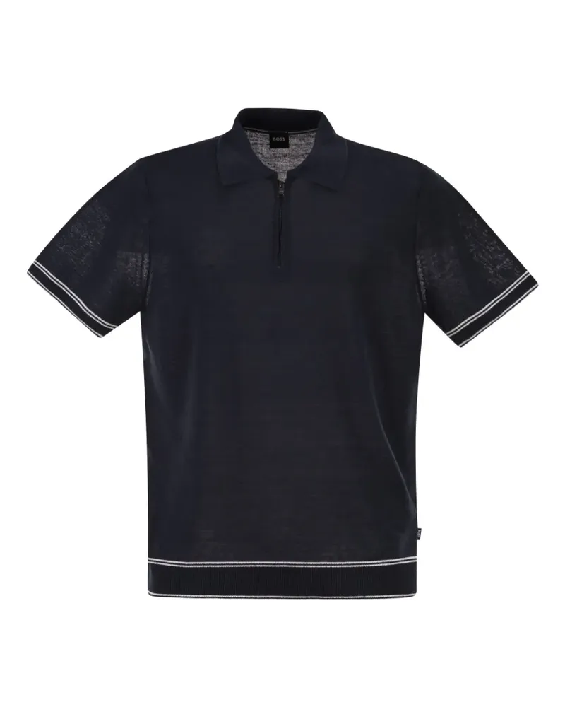 HUGO BOSS half-zip contrast-stripe polo shirt - Blau Blau